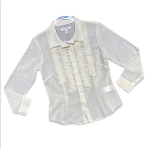 LU LU CHEUNG Cream Micro Wool Button Down Blouse